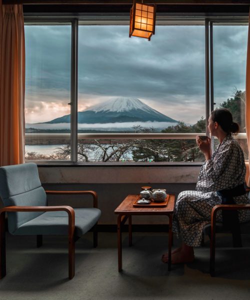 All the rooms in Yamadaya Hotel face the lake and Mount Fuji.